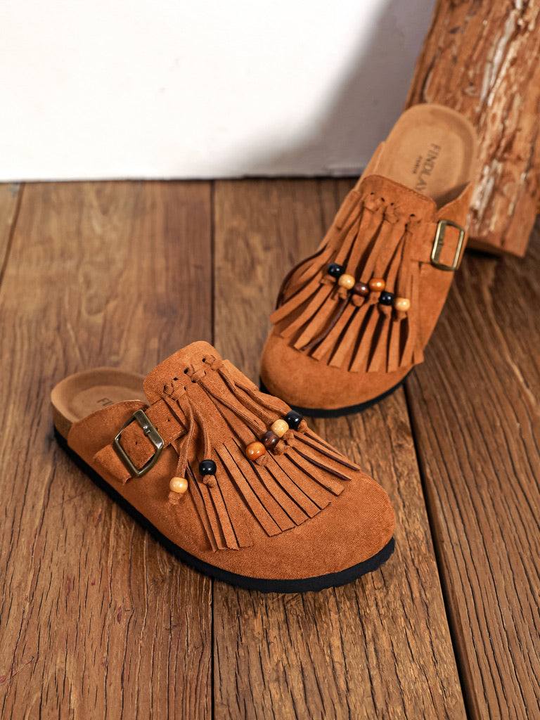 Sabots franges - CAMEL