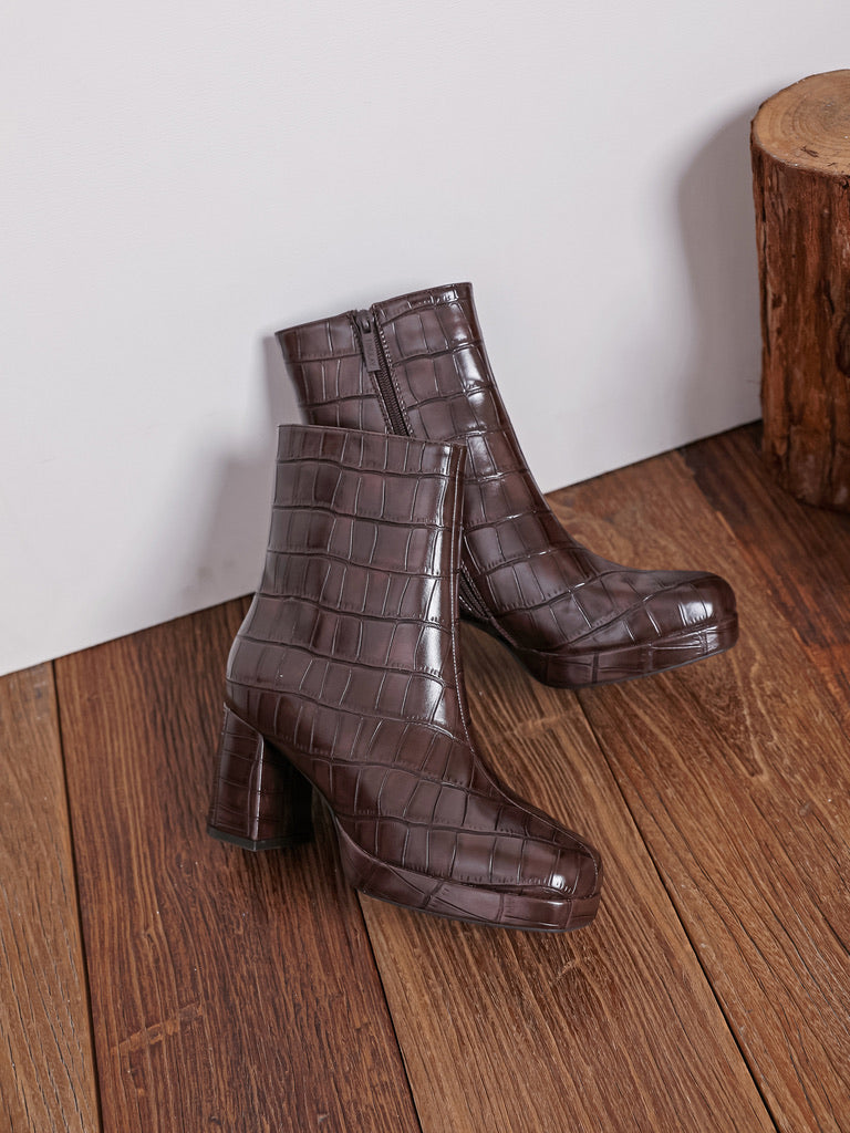Bottines Croco - MARRON